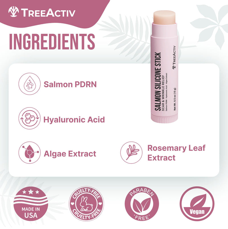 TreeActiv Salmon Silicone Stick for Scar & Wrinkle Relief with Salmon PDRN Hyaluronic Acid & Algae Extract Skincare Solution