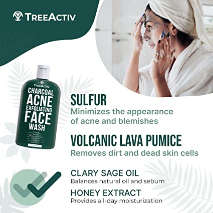 TreeActiv Charcoal Acne Exfoliating Face Wash