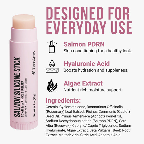 TreeActiv Salmon Silicone Stick for Scar & Wrinkle Relief with Salmon PDRN Hyaluronic Acid & Algae Extract Skincare Solution