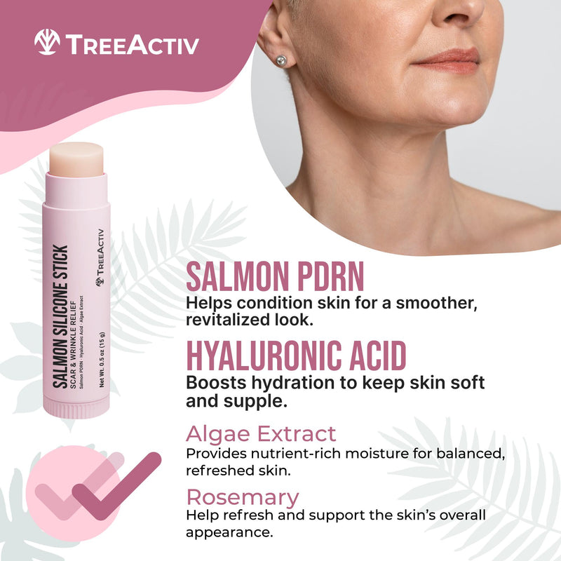 TreeActiv Salmon Silicone Stick for Scar & Wrinkle Relief with Salmon PDRN Hyaluronic Acid & Algae Extract Skincare Solution